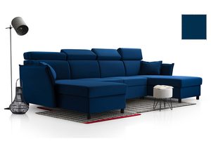 Miniaturka 14 - Narożnik granatowy welurowy w kształcie U z regulowanymi zagłówkami i lampą aranżacja