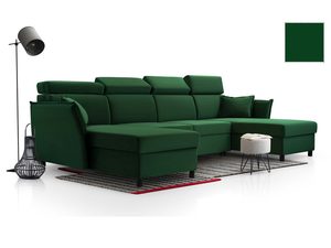 Miniaturka 15 - Butelkowozielony narożnik welurowy w kształcie U z regulowanymi zagłówkami i lampą