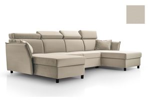 Miniaturka 12 - Narożnik welurowy beżowy w kształcie U z regulowanymi zagłówkami perspektywa