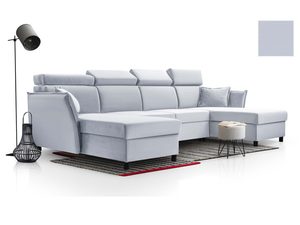 Miniaturka 13 - Błękitny narożnik welurowy w kształcie U z regulowanymi zagłówkami i lampą aranżacja