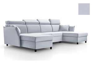 Miniaturka 10 - Narożnik welurowy błękitny w kształcie U z regulowanymi zagłówkami perspektywa