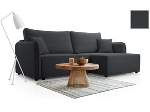 Miniaturka 11 - Grafitowy narożnik tapicerowany w kształcie L ze stolikiem dębowym aranżacja