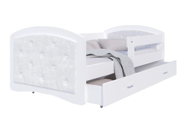 Łóżko dziecięce Mia 1608 G białe tapicerowane z szufladą