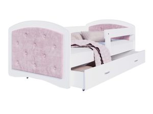Miniaturka 1 - Różowe łóżko dziecięce z pikowanym zagłówkiem i szufladą perspektywa