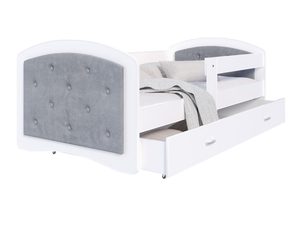 Miniaturka 2 - Łóżko dziecięce szare z pikowanym zagłówkiem i szufladą perspektywa