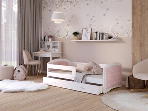 Miniaturka 2 - Łóżko dziecięce różowe z kryształkami w zagłówku i szufladą aranżacja