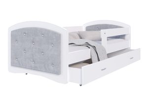 Miniaturka 1 - Łóżko dziecięce szare z kryształkami w zagłówku i szufladą perspektywa