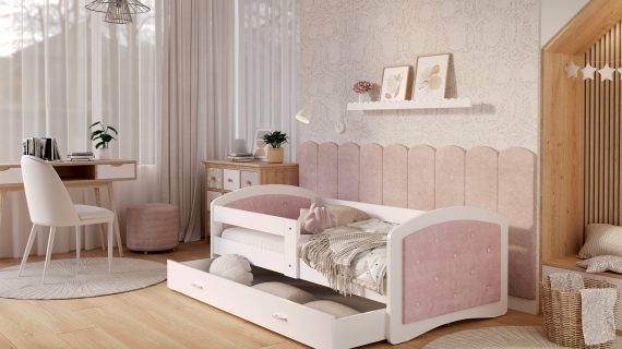 Miniaturka 5 - Łóżko dziecięce Mia 1608 G białe tapicerowane z szufladą