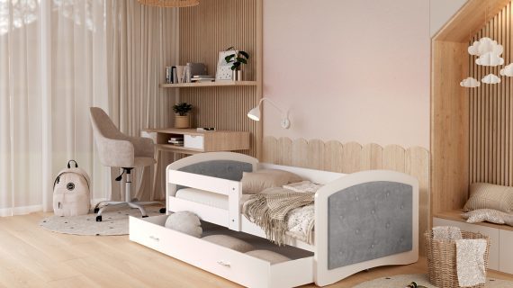 Miniaturka 3 - Łóżko dziecięce Mia 1608 G białe tapicerowane z szufladą