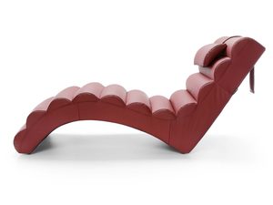 Miniaturka 3 - Koralowy szezlong skórzany z zagłówkiem profil boczny