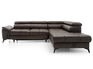 Miniaturka 1 - Brązowy narożnik skórzany z regulowanymi zagłówkami perspektywa