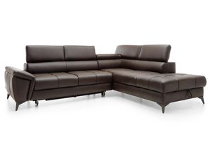 Miniaturka 4 - Narożnik skórzany brązowy z regulowanymi zagłówkami widok