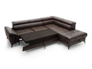 Miniaturka 7 - Brązowy narożnik skórzany z funkcją spania rozłożoną widok