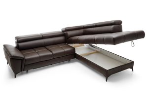 Miniaturka 8 - Narożnik skórzany brązowy z otwartym pojemnikiem na pościel