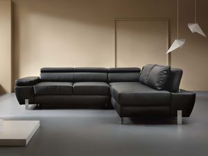 Miniaturka 12 - Narożnik grafitowy skórzany w minimalistycznym wnętrzu aranżacja