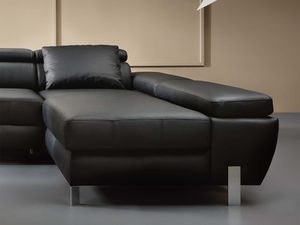 Miniaturka 13 - Grafitowy narożnik skórzany detal szezlonga z poduszką w aranżacji