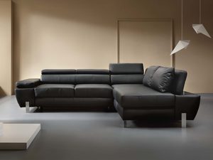 Miniaturka 14 - Narożnik grafitowy skórzany z regulowanymi zagłówkami w salonie