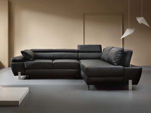 Miniaturka 15 - Grafitowy narożnik skórzany z zagłówkiem regulowanym w aranżacji