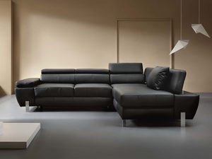 Miniaturka 17 - Grafitowy narożnik skórzany bez poduszek w minimalistycznym wnętrzu