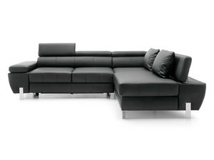 Miniaturka 2 - Grafitowy narożnik skórzany z zagłówkiem w pozycji podniesionej