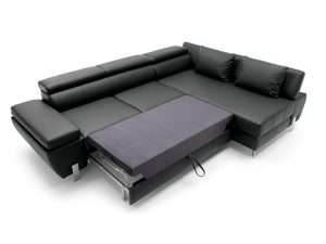 Miniaturka 11 - Narożnik grafitowy skórzany z funkcją spania rozłożoną widok