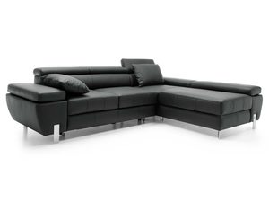 Miniaturka 7 - Grafitowy narożnik skórzany z poduszkami dekoracyjnymi widok frontalny