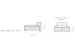 Miniaturka 10 - Łóżko kontynentalne tapicerowane wymiary 217x161 cm rysunek techniczny