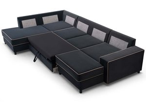 Miniaturka 3 - Narożnik tapicerowany grafitowy z beżowymi lamówkami rozłożony funkcja spania