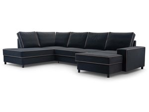 Miniaturka 1 - Narożnik tapicerowany grafitowy z beżowymi lamówkami frontalny