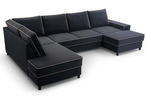 Miniaturka 8 - Grafitowy narożnik tapicerowany z beżowymi lamówkami rozkładany perspektywa