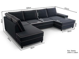 Miniaturka 2 - Grafitowy narożnik tapicerowany z beżowymi lamówkami wymiary schemat