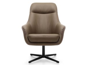 Miniaturka 1 - Fotel obrotowy beżowy skórzany z wysokim oparciem widok frontalny