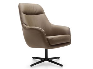 Miniaturka 2 - Beżowy fotel obrotowy skórzany z wysokim oparciem perspektywa