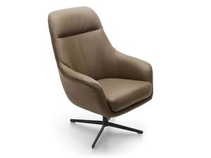 Miniaturka 4 - Beżowy fotel obrotowy skórzany z wysokim oparciem inna perspektywa