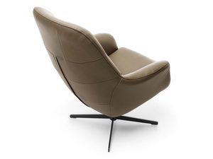 Miniaturka 3 - Beżowy fotel obrotowy skórzany z wysokim oparciem tył konstrukcji