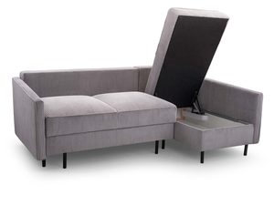 Miniaturka 3 - Szary narożnik sztruksowy mały w kształcie L z otwartym pojemnikiem