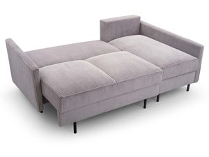 Miniaturka 2 - Narożnik sztruksowy szary mały w kształcie L rozłożony funkcja spania