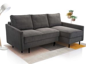 Miniaturka 25 - Grafitowy narożnik sztruksowy mały w kształcie L z lampą aranżacja