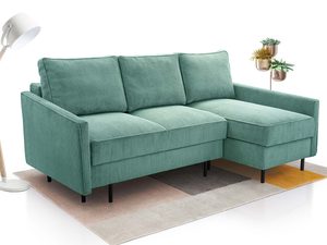 Miniaturka 22 - Miętowy narożnik sztruksowy mały w kształcie L z lampą aranżacja