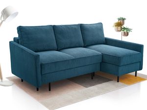 Miniaturka 23 - Niebieski narożnik sztruksowy mały w kształcie L z lampą aranżacja