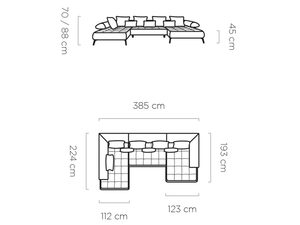 Miniaturka 18 - Narożnik modułowy wymiary katalogowe 385x224 cm rysunek techniczny