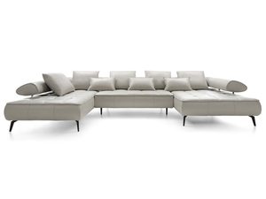 Miniaturka 4 - Narożnik kremowy modułowy w kształcie U z poduszkami frontalny