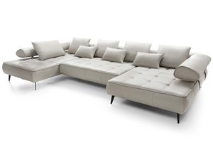 Miniaturka 7 - Narożnik kremowy w kształcie U pikowany z wałkami boczna