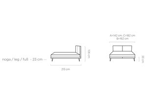 Miniaturka 6 - Łóżko tapicerowane wymiary 213x142-182 cm rysunek techniczny