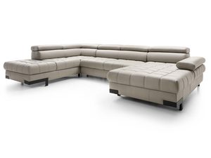 Miniaturka 5 - Kremowy narożnik w kształcie U pikowany z szezlongiem perspektywa