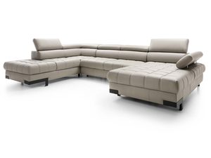 Miniaturka 6 - Narożnik kremowy w kształcie U pikowany z zagłówkami regulowanymi