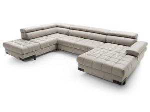 Miniaturka 8 - Kremowy narożnik w kształcie U pikowany z regulowanymi zagłówkami