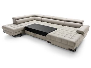 Miniaturka 9 - Narożnik kremowy z funkcją spania rozłożony materac widoczny