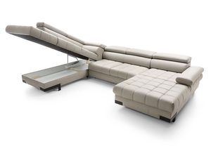 Miniaturka 10 - Kremowy narożnik w kształcie U z otwartym pojemnikiem na pościel