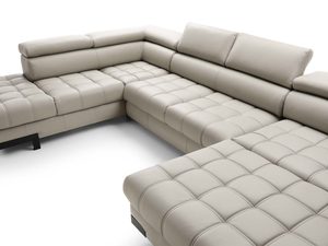 Miniaturka 11 - Narożnik kremowy w kształcie U pikowany detal siedziska zbliżenie